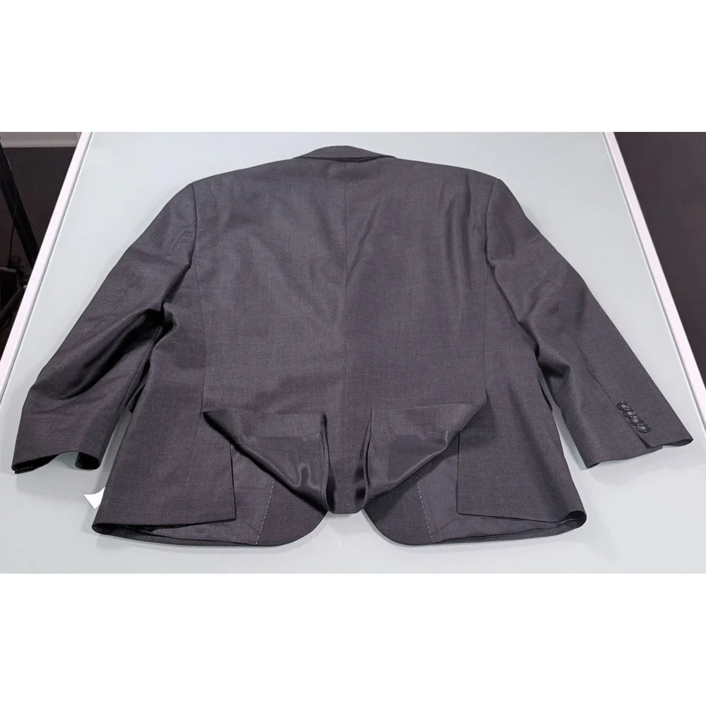 KENNETH COLE Solid Gray 100% Wool Mens Peek Lapel Suit Jacket - 44 Short